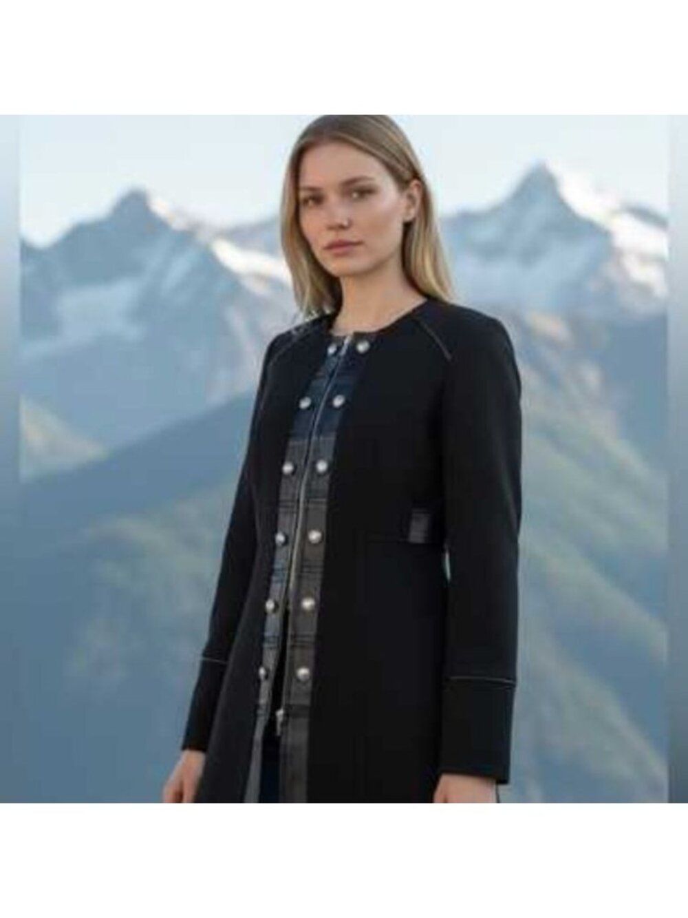 White House Black Market Knit Faux Leather Gold Button Military Style Jacket S